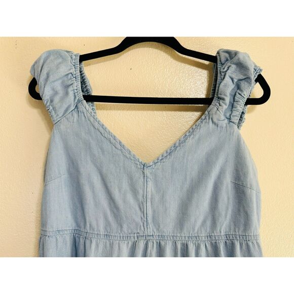 Old Navy Women's Chambray Tiered Maxi Dress with Cap Sleeves and Pockets, Size L - Picture 2 of 6